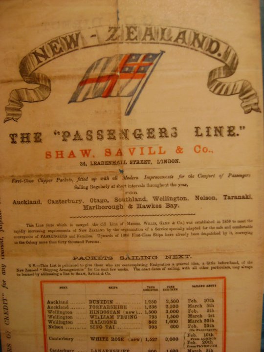 An original poster of a ship that immigrants received. It has the title 'The "Passengers Line"'.