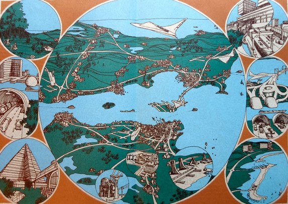 The imagined Oresund region, as illustrated in the book 'Öresundsregionen år 2000'.By then, the plan was to build an airport on the Island of Saltholm.