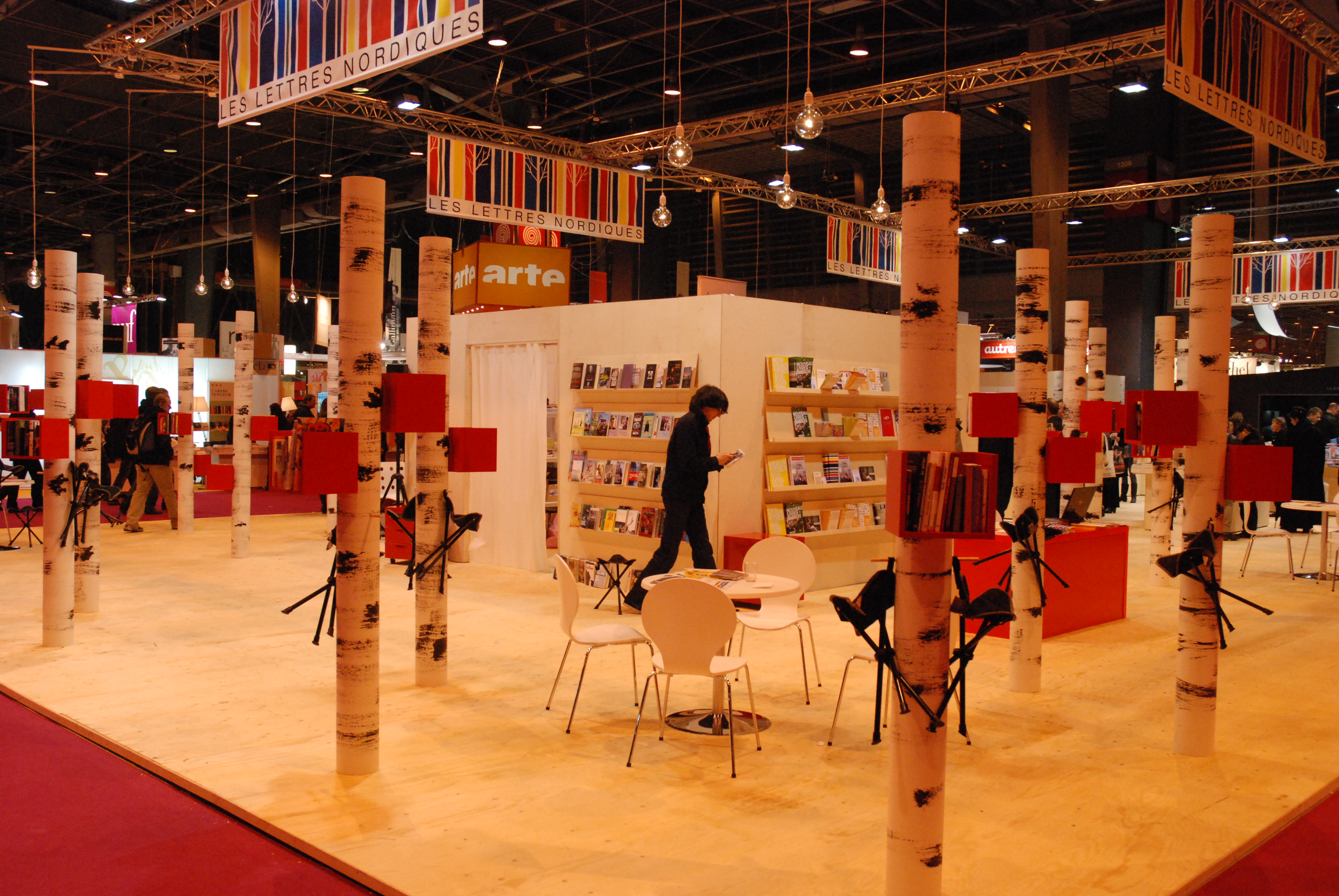 A hall with an book exhibition