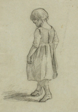 Pencil drawing of a girl in a nightdress tip toeing