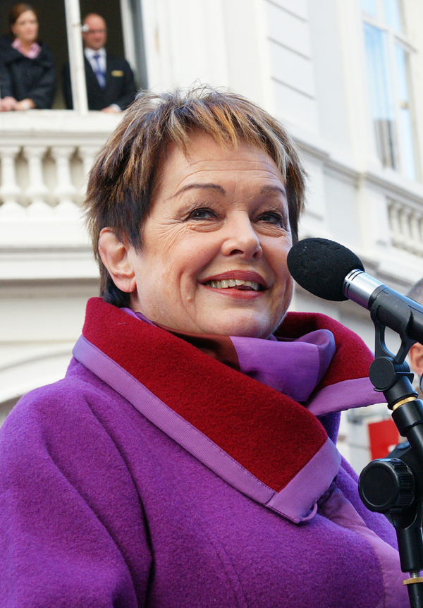 Danish actress Ghita Nørby, wearing a purple coat.