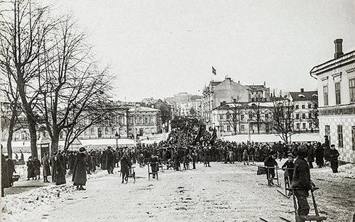 black and white picture of people demonstrating