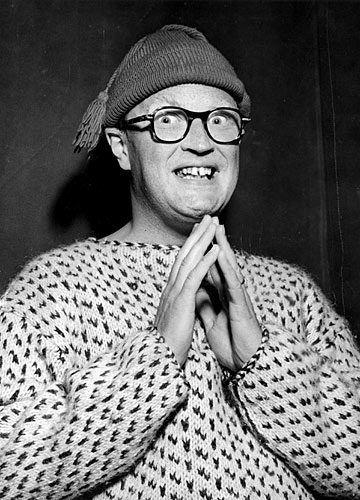 Swedish comedian Povel Ramel in character, 1955.