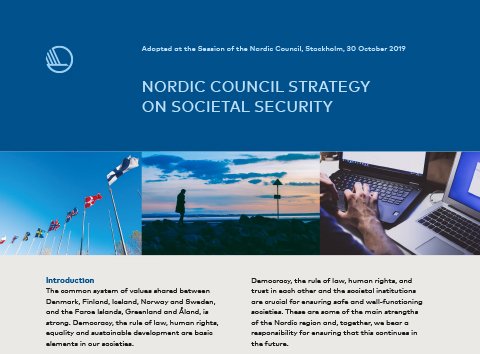 A pdf page with the headline "Nordic Council Strategy on Societal Security"