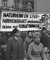 A demonstration on 1st May 1 1969 in Oslo. The banner reads 'Nature conservation a necessity of life. Immediate action against poisoning.' Photo: Arbeiderbevegelsens arkiv og bibliotek (Attribution-NonCommercial-NoDerivs (CC BY-NC-ND)).