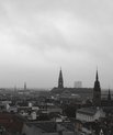Black and white photo of Copenhagen city's skyline 