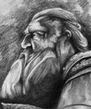 Pencil sketch of a human-looking creature with a large beard and distinctive features