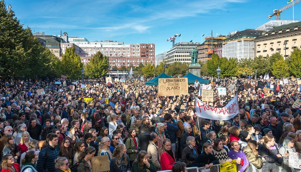 A large crowd gathered for a climate demonstration in Stockholm, September 2019