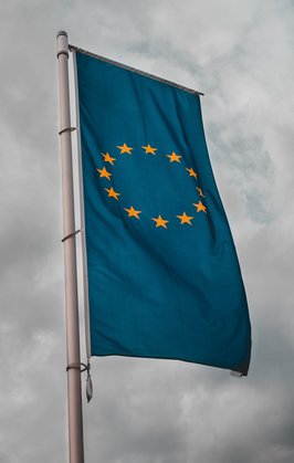 Picture of blue flag with gold stars on. European Union flag