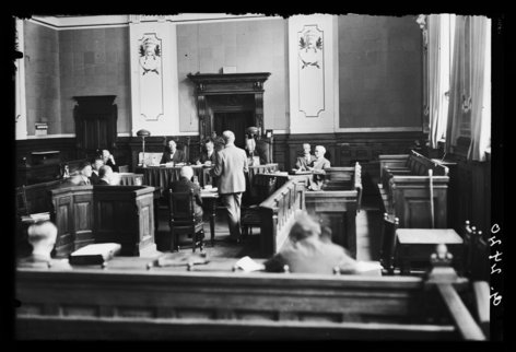 Black-and-white picture from a trial in Norway, 1934.