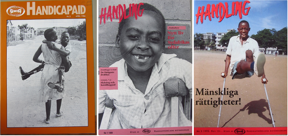 three magazine covers of smiling children with disabilities