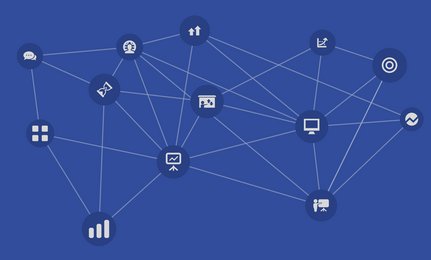 Abstract animation of different factors connected within a network