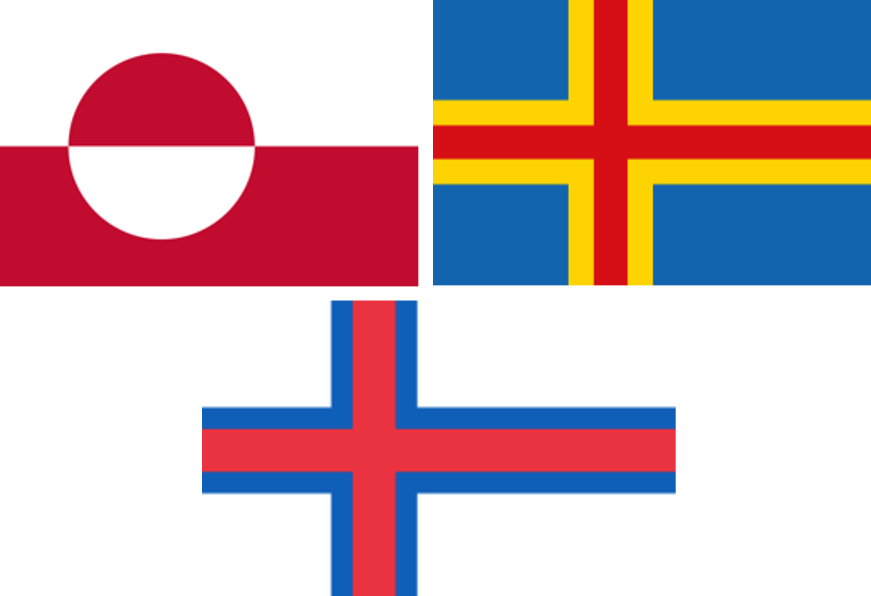 Three flags, Greenland, Faroe Islands and Åland Islands
