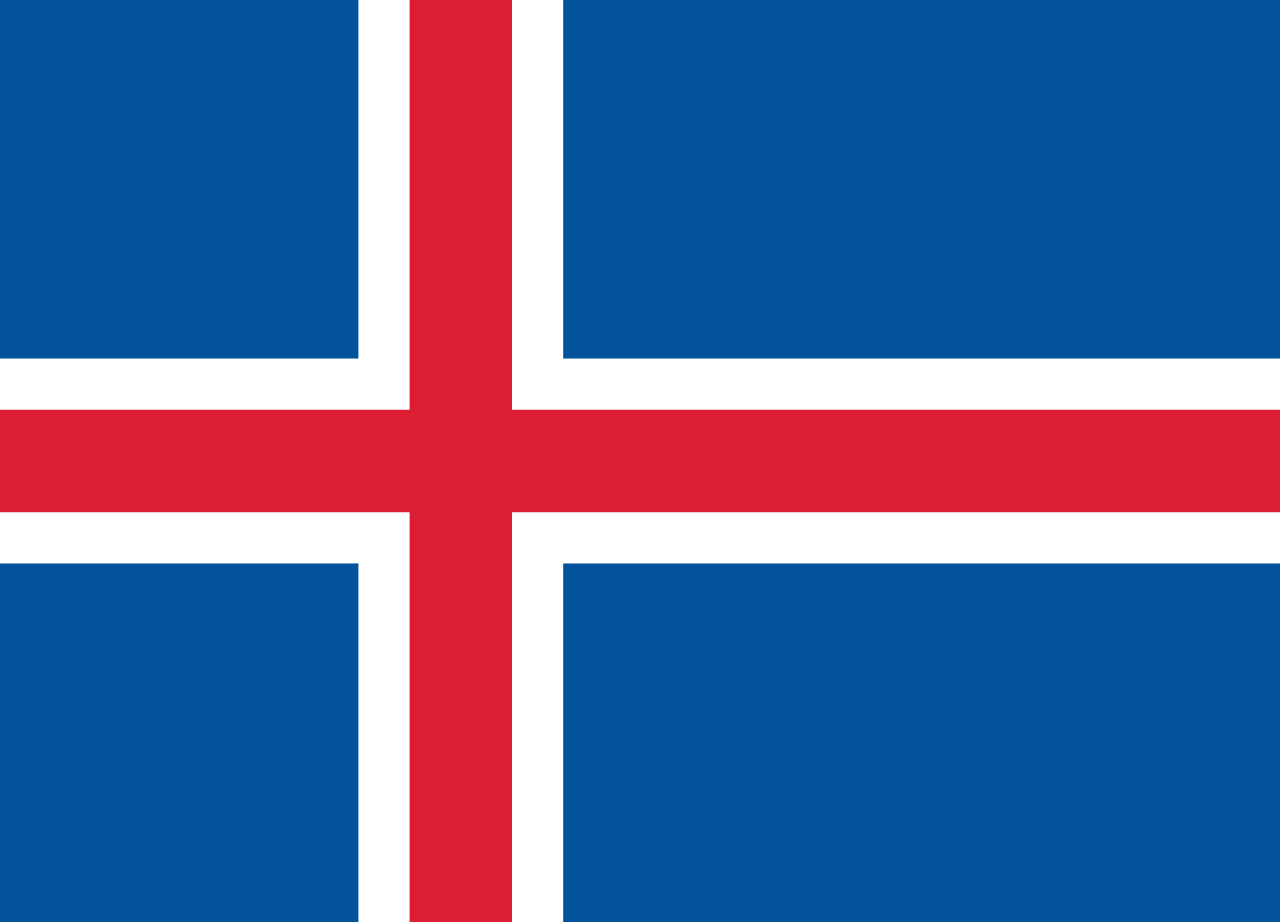 Iceland's flag in colours blue, white and red 