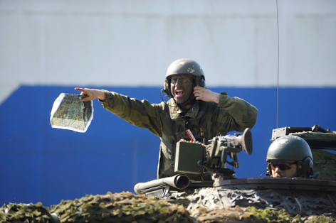 Members of the Swedish armed forces (Försvar) on a military exercise.