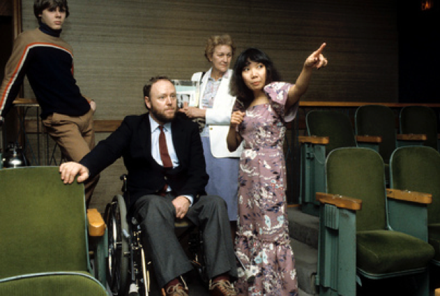 Karl Henrik Seemann in a wheelchair from Norway, one of a group of disabled athletes visiting the UN Headquarters in New York during the International Year of Disabled Persons in 1981