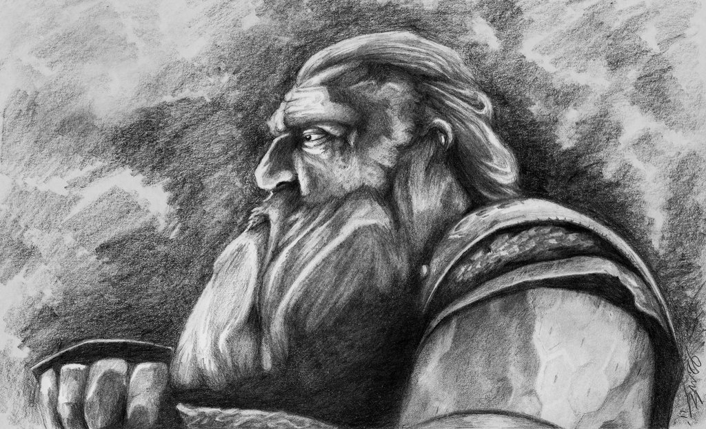 Pencil sketch of a human-looking creature with a large beard and distinctive features